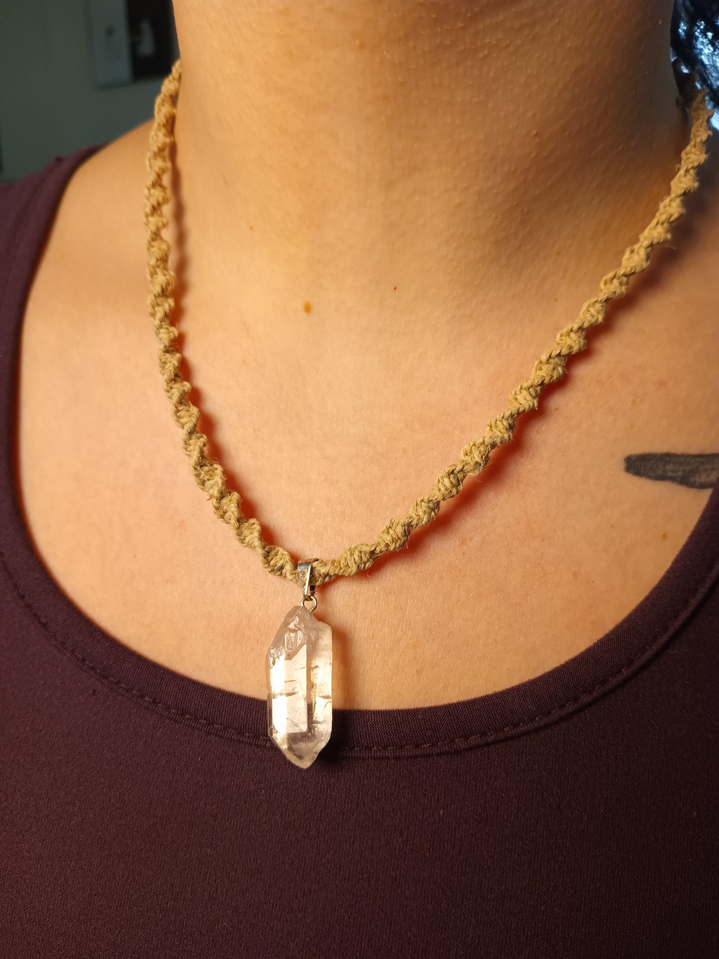Handmade 18" Macrame Quartz Crystal Necklace