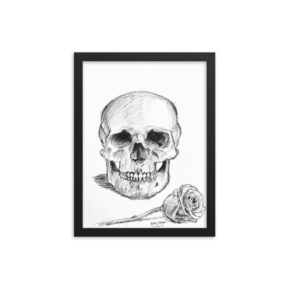 "A Skull and Rose" Framed Print